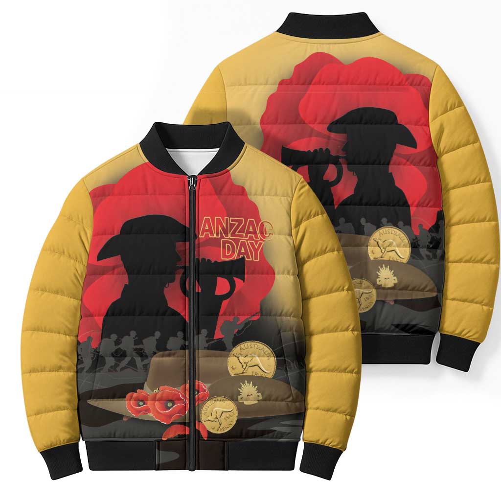 Australia Two-up Pennies ANZAC Day Bomber Puffer Jacket Slouch Hat Last Post With Poppy
