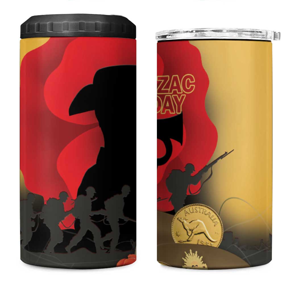Australia Two-up Pennies ANZAC Day 4 in 1 Can Cooler Tumbler Slouch Hat Last Post With Poppy