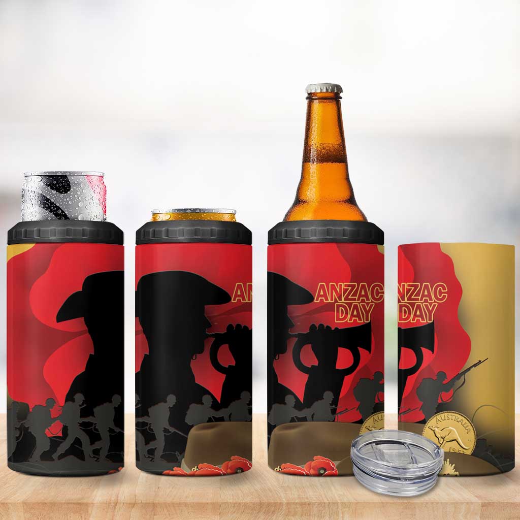 Australia Two-up Pennies ANZAC Day 4 in 1 Can Cooler Tumbler Slouch Hat Last Post With Poppy