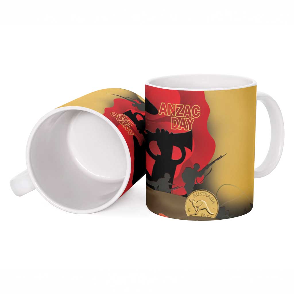 Australia Two-up Pennies ANZAC Day Ceramic Mug Slouch Hat Last Post With Poppy