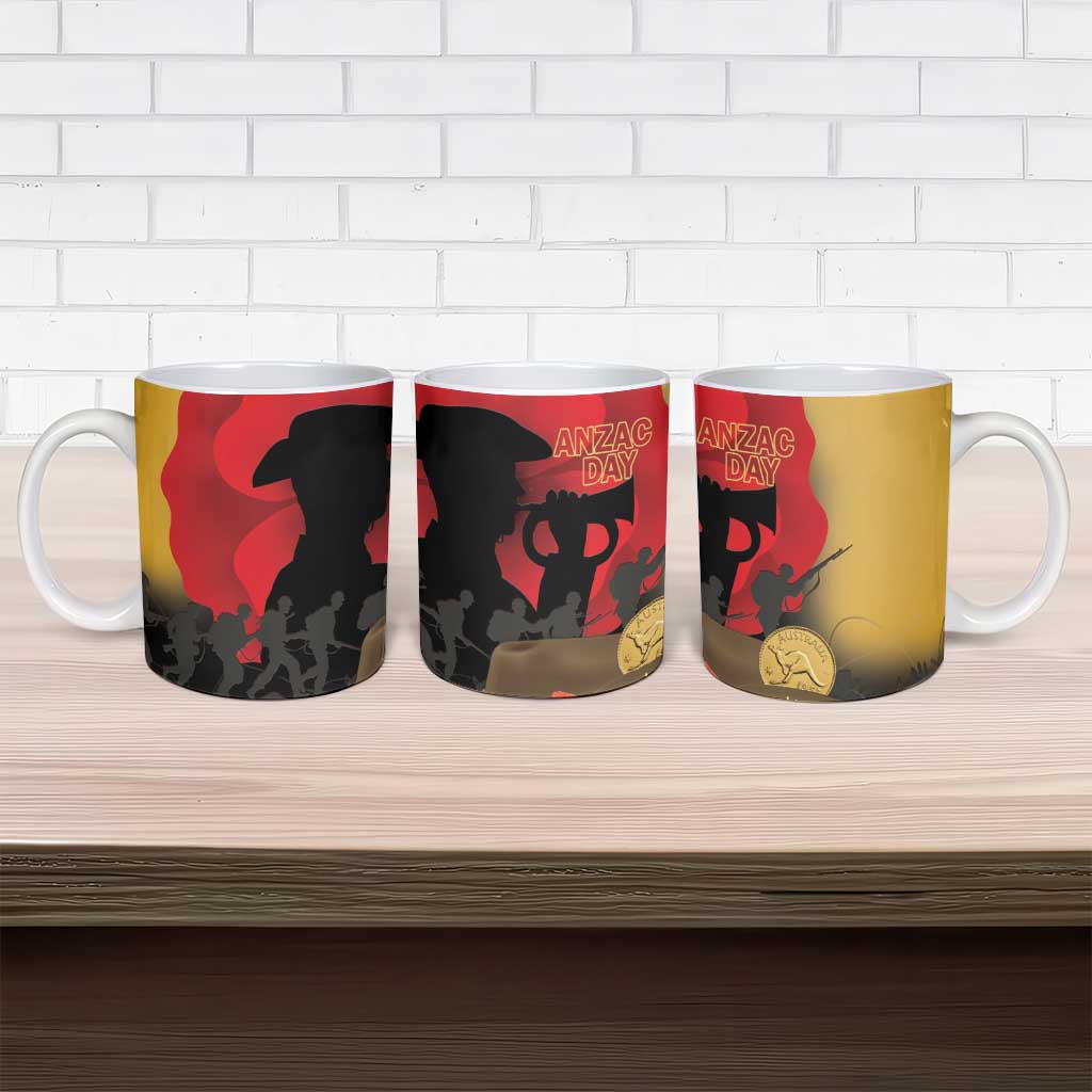 Australia Two-up Pennies ANZAC Day Ceramic Mug Slouch Hat Last Post With Poppy