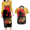 Australia Two-up Pennies ANZAC Day Couples Matching Long Sleeve Bodycon Dress and Hawaiian Shirt Slouch Hat Last Post With Poppy