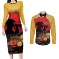 Australia Two-up Pennies ANZAC Day Couples Matching Long Sleeve Bodycon Dress and Long Sleeve Button Shirt Slouch Hat Last Post With Poppy