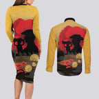 Australia Two-up Pennies ANZAC Day Couples Matching Long Sleeve Bodycon Dress and Long Sleeve Button Shirt Slouch Hat Last Post With Poppy