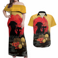Australia Two-up Pennies ANZAC Day Couples Matching Off Shoulder Maxi Dress and Hawaiian Shirt Slouch Hat Last Post With Poppy