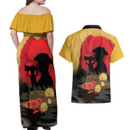 Australia Two-up Pennies ANZAC Day Couples Matching Off Shoulder Maxi Dress and Hawaiian Shirt Slouch Hat Last Post With Poppy