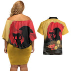 Australia Two-up Pennies ANZAC Day Couples Matching Off Shoulder Short Dress and Hawaiian Shirt Slouch Hat Last Post With Poppy