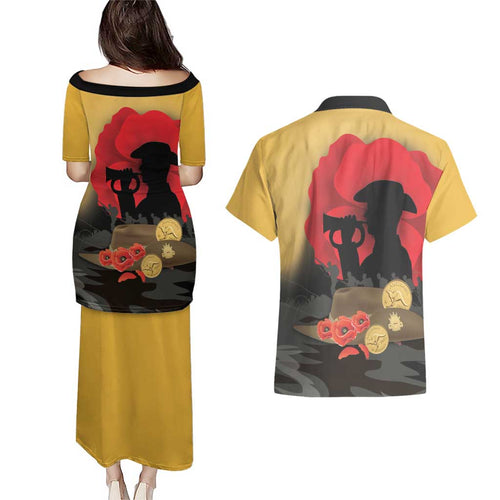Australia Two-up Pennies ANZAC Day Couples Matching Puletasi and Hawaiian Shirt Slouch Hat Last Post With Poppy