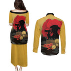 Australia Two-up Pennies ANZAC Day Couples Matching Puletasi and Long Sleeve Button Shirt Slouch Hat Last Post With Poppy