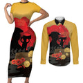 Australia Two-up Pennies ANZAC Day Couples Matching Short Sleeve Bodycon Dress and Long Sleeve Button Shirt Slouch Hat Last Post With Poppy