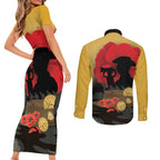 Australia Two-up Pennies ANZAC Day Couples Matching Short Sleeve Bodycon Dress and Long Sleeve Button Shirt Slouch Hat Last Post With Poppy