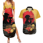 Australia Two-up Pennies ANZAC Day Couples Matching Summer Maxi Dress and Hawaiian Shirt Slouch Hat Last Post With Poppy