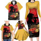 Australia Two-up Pennies ANZAC Day Family Matching Long Sleeve Bodycon Dress and Hawaiian Shirt Slouch Hat Last Post With Poppy