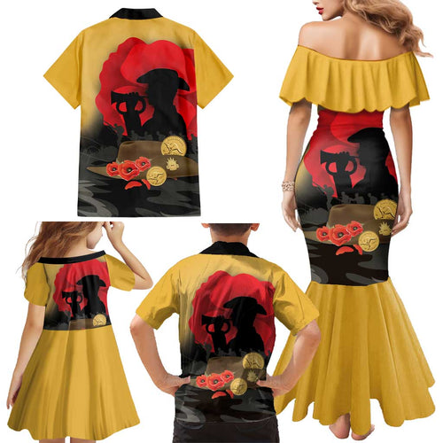 Australia Two-up Pennies ANZAC Day Family Matching Mermaid Dress and Hawaiian Shirt Slouch Hat Last Post With Poppy