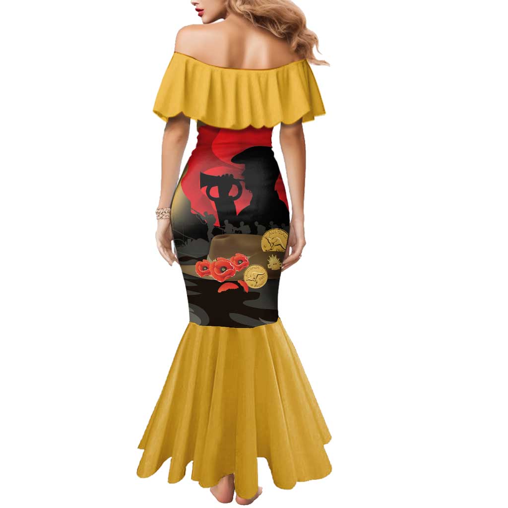 Australia Two-up Pennies ANZAC Day Family Matching Mermaid Dress and Hawaiian Shirt Slouch Hat Last Post With Poppy