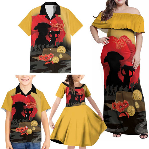 Australia Two-up Pennies ANZAC Day Family Matching Off Shoulder Maxi Dress and Hawaiian Shirt Slouch Hat Last Post With Poppy