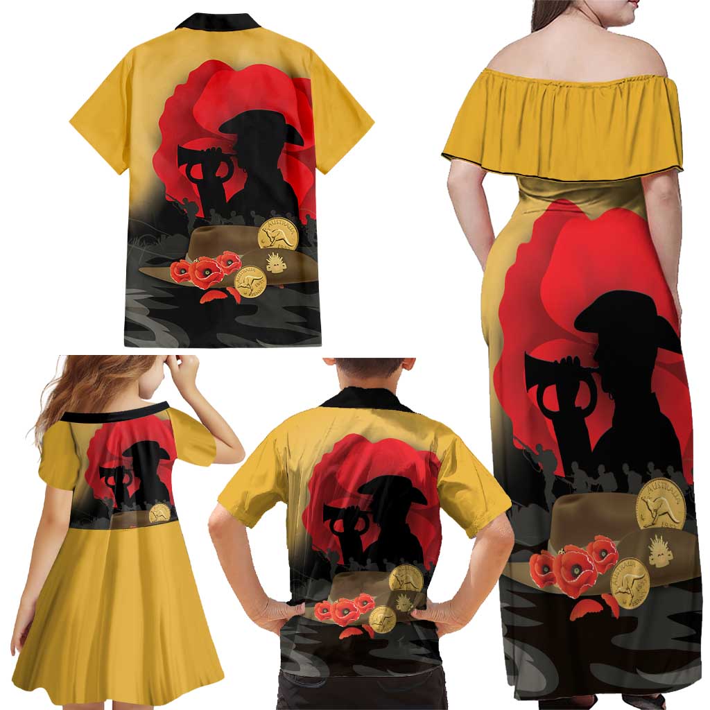 Australia Two-up Pennies ANZAC Day Family Matching Off Shoulder Maxi Dress and Hawaiian Shirt Slouch Hat Last Post With Poppy
