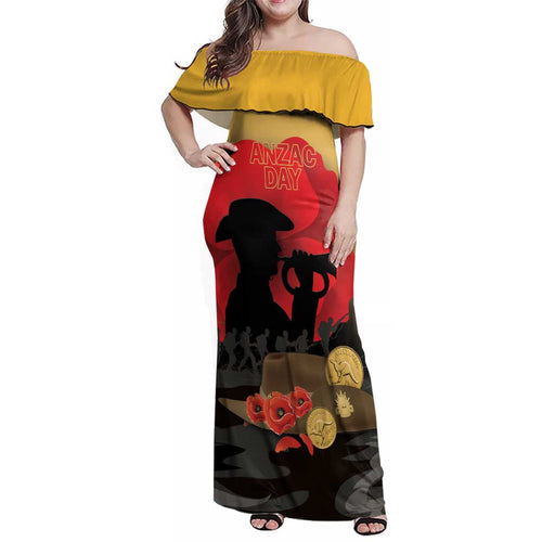 Australia Two-up Pennies ANZAC Day Family Matching Off Shoulder Maxi Dress and Hawaiian Shirt Slouch Hat Last Post With Poppy