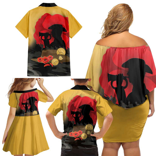 Australia Two-up Pennies ANZAC Day Family Matching Off Shoulder Short Dress and Hawaiian Shirt Slouch Hat Last Post With Poppy