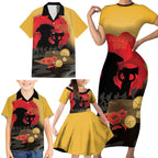 Australia Two-up Pennies ANZAC Day Family Matching Short Sleeve Bodycon Dress and Hawaiian Shirt Slouch Hat Last Post With Poppy