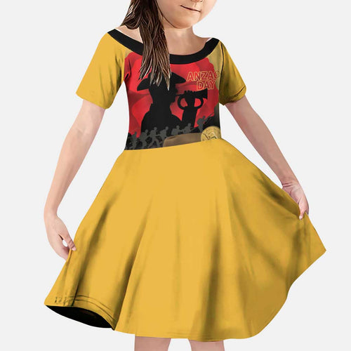 Australia Two-up Pennies ANZAC Day Family Matching Short Sleeve Bodycon Dress and Hawaiian Shirt Slouch Hat Last Post With Poppy
