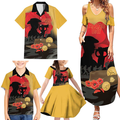 Australia Two-up Pennies ANZAC Day Family Matching Summer Maxi Dress and Hawaiian Shirt Slouch Hat Last Post With Poppy