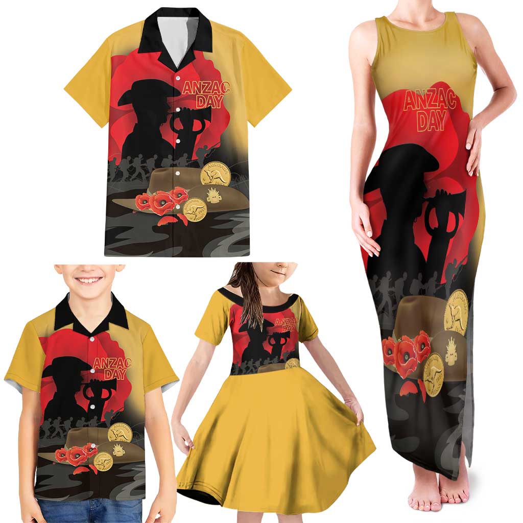 Australia Two-up Pennies ANZAC Day Family Matching Tank Maxi Dress and Hawaiian Shirt Slouch Hat Last Post With Poppy