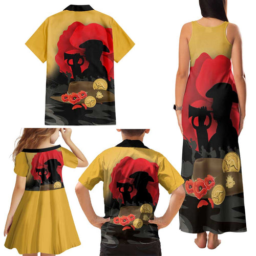 Australia Two-up Pennies ANZAC Day Family Matching Tank Maxi Dress and Hawaiian Shirt Slouch Hat Last Post With Poppy
