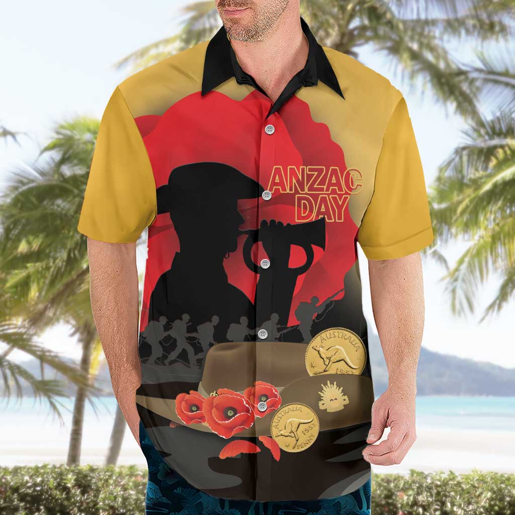 Australia Two-up Pennies ANZAC Day Hawaiian Shirt Slouch Hat Last Post With Poppy