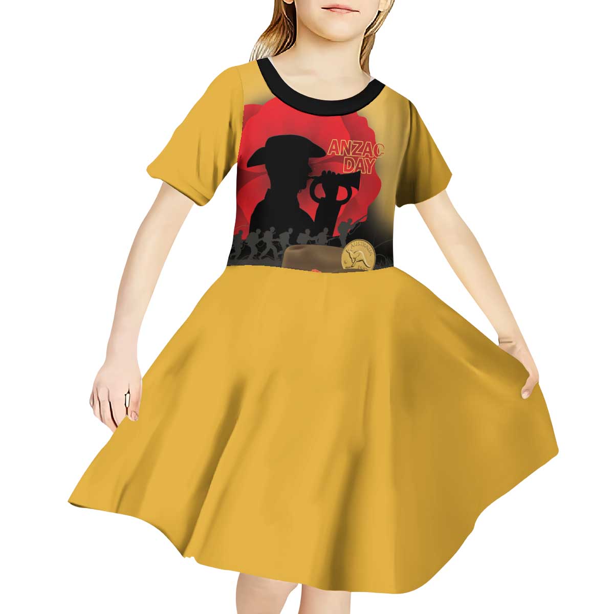 Australia Two-up Pennies ANZAC Day Kid Short Sleeve Dress Slouch Hat Last Post With Poppy