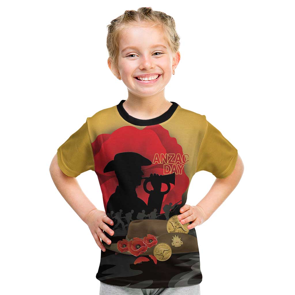 Australia Two-up Pennies ANZAC Day Kid T Shirt Slouch Hat Last Post With Poppy
