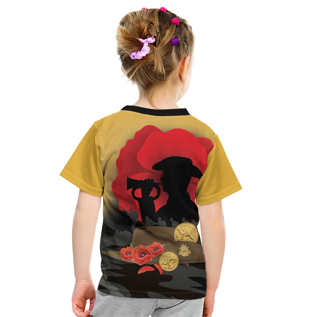 Australia Two-up Pennies ANZAC Day Kid T Shirt Slouch Hat Last Post With Poppy