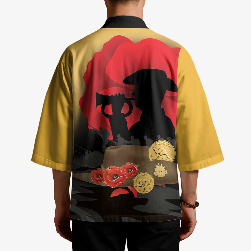 Australia Two-up Pennies ANZAC Day Kimono Slouch Hat Last Post With Poppy