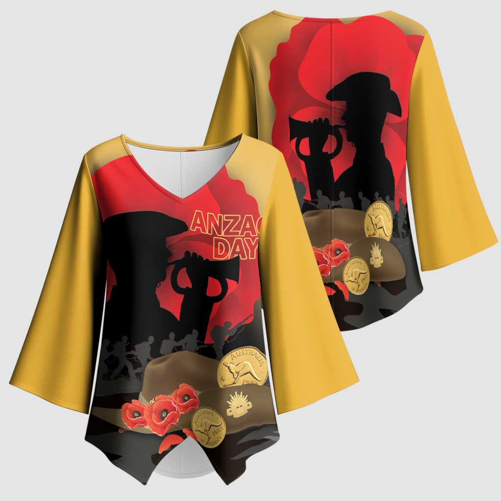 Australia Two-up Pennies ANZAC Day Kimono Sleeve Blouse Slouch Hat Last Post With Poppy