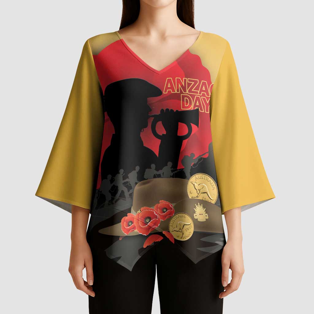 Australia Two-up Pennies ANZAC Day Kimono Sleeve Blouse Slouch Hat Last Post With Poppy