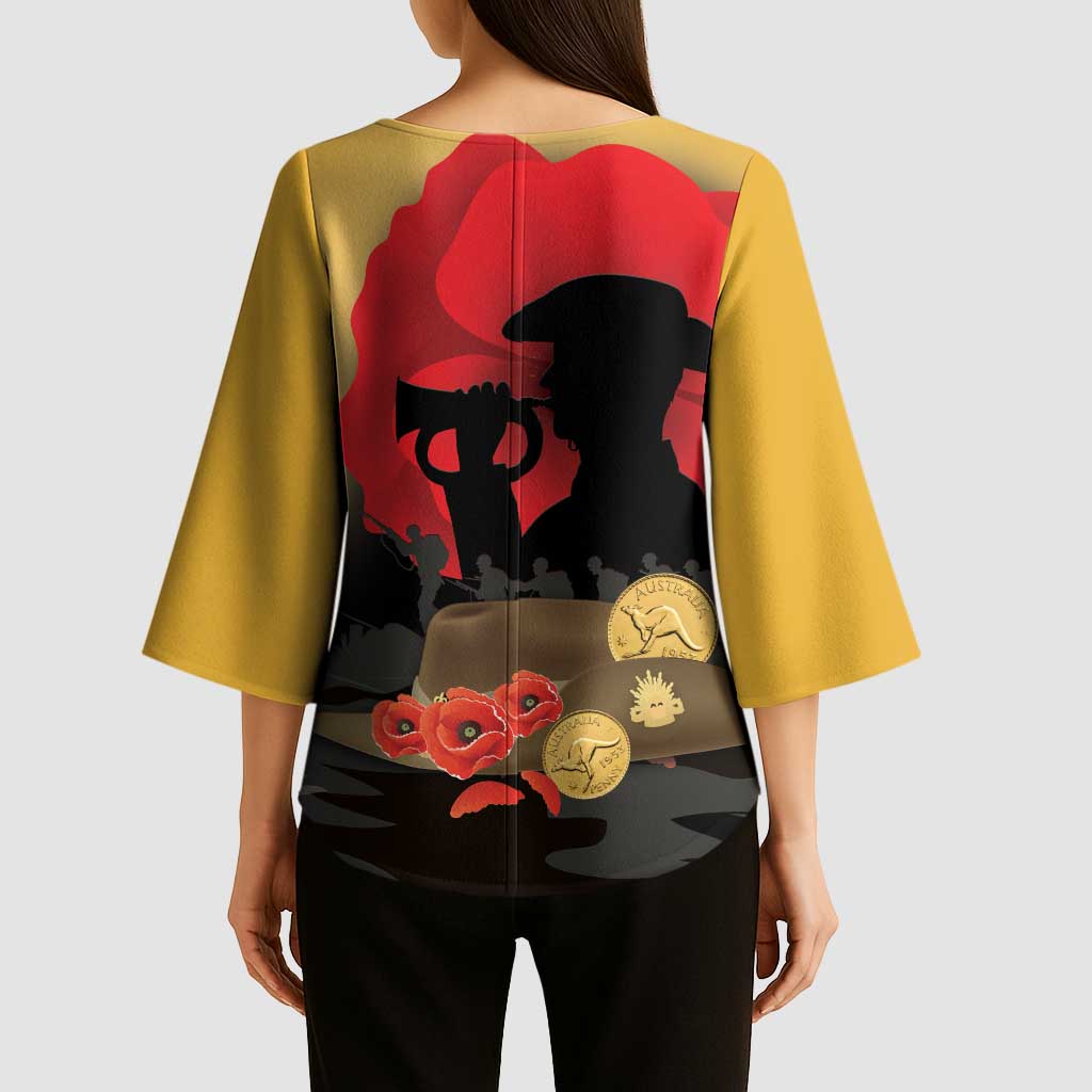 Australia Two-up Pennies ANZAC Day Kimono Sleeve Blouse Slouch Hat Last Post With Poppy