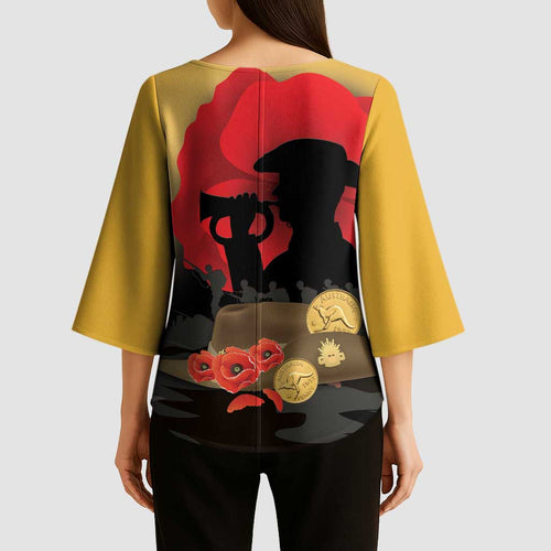 Australia Two-up Pennies ANZAC Day Kimono Sleeve Blouse Slouch Hat Last Post With Poppy