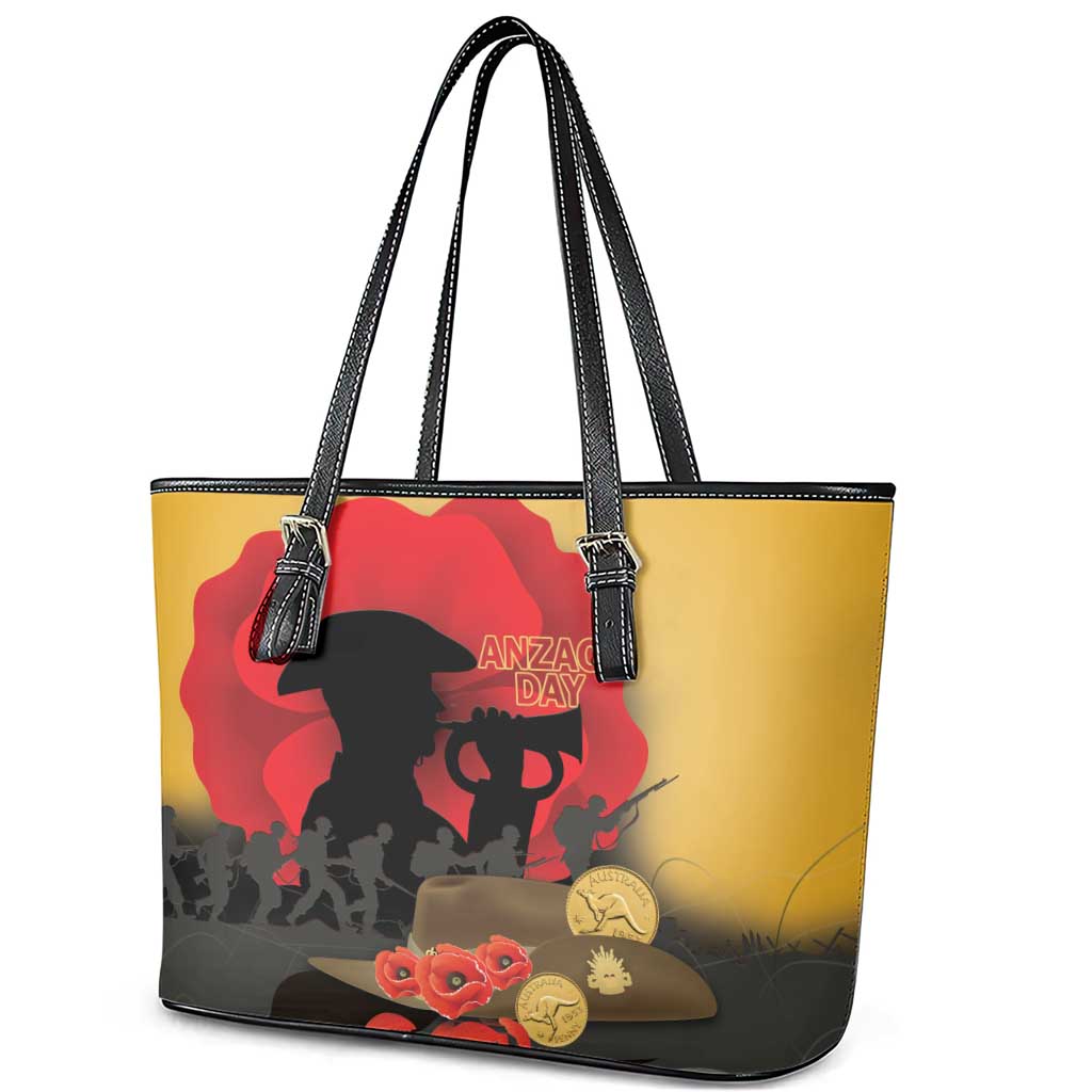 Australia Two-up Pennies ANZAC Day Leather Tote Bag Slouch Hat Last Post With Poppy