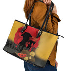 Australia Two-up Pennies ANZAC Day Leather Tote Bag Slouch Hat Last Post With Poppy