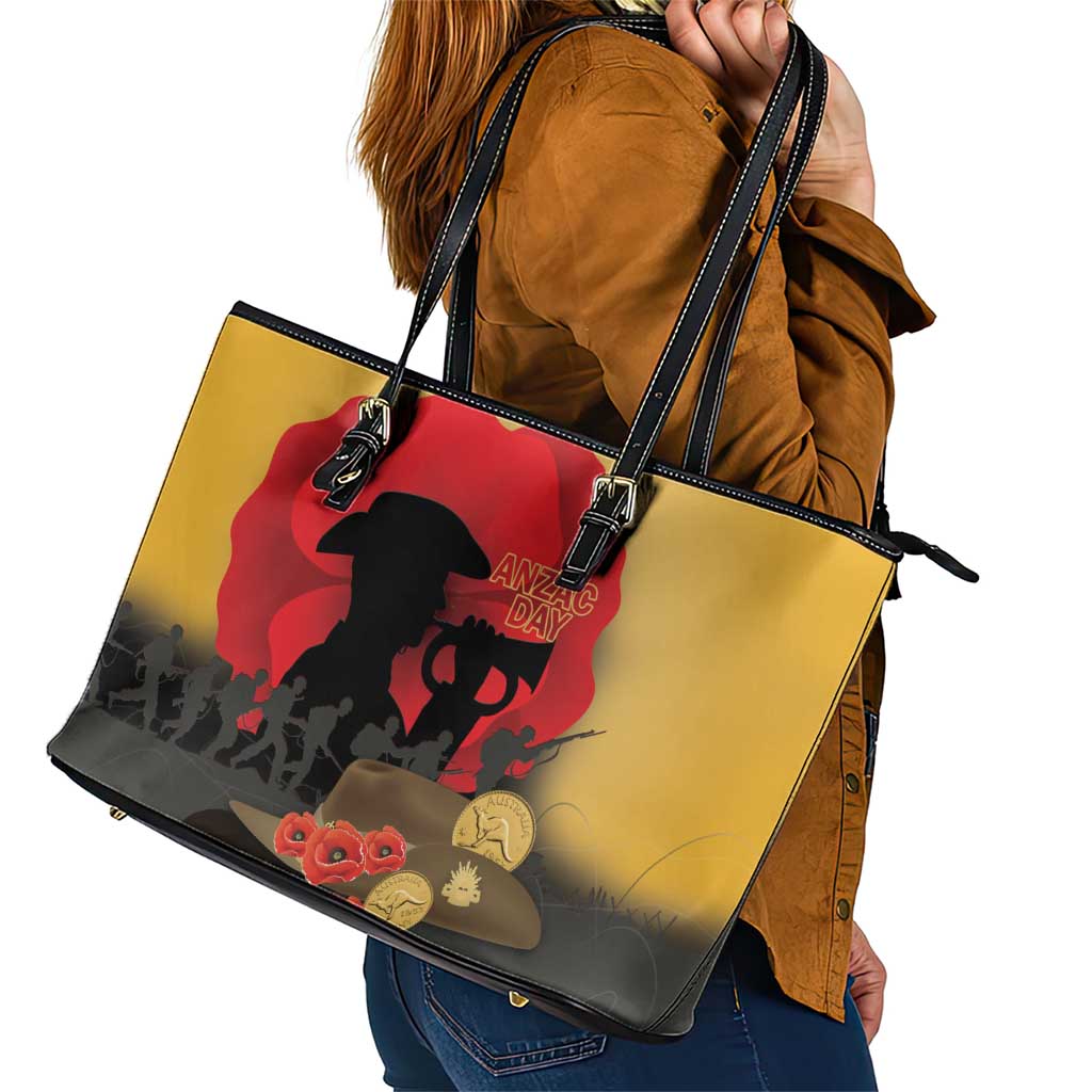 Australia Two-up Pennies ANZAC Day Leather Tote Bag Slouch Hat Last Post With Poppy