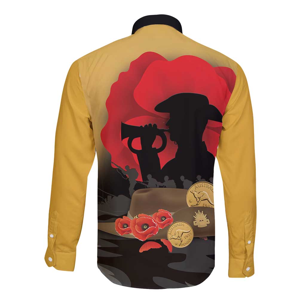 Australia Two-up Pennies ANZAC Day Long Sleeve Button Shirt Slouch Hat Last Post With Poppy