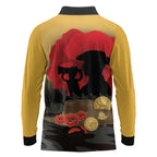 Australia Two-up Pennies ANZAC Day Long Sleeve Polo Shirt Slouch Hat Last Post With Poppy