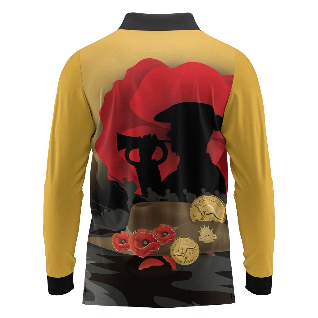 Australia Two-up Pennies ANZAC Day Long Sleeve Polo Shirt Slouch Hat Last Post With Poppy