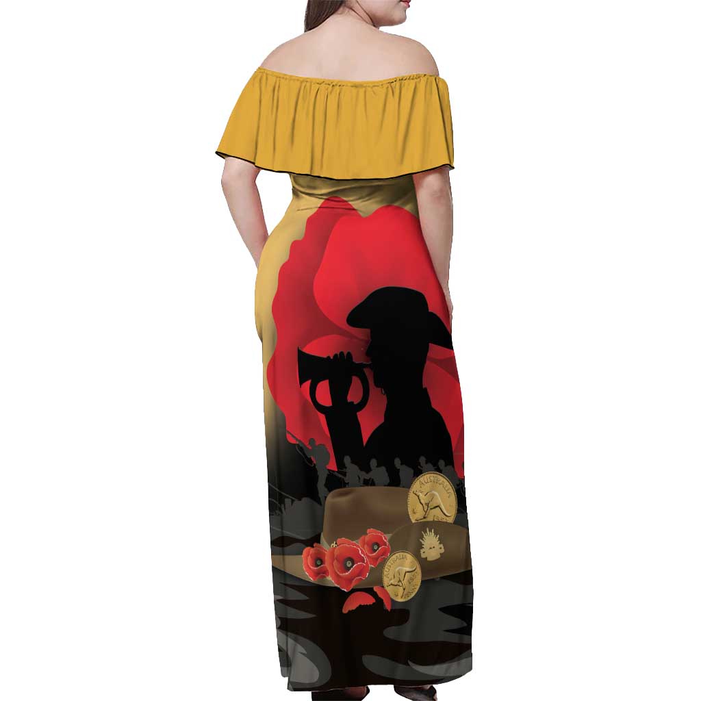 Australia Two-up Pennies ANZAC Day Off Shoulder Maxi Dress Slouch Hat Last Post With Poppy