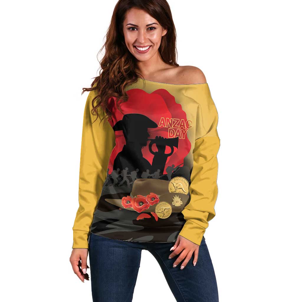 Australia Two-up Pennies ANZAC Day Off Shoulder Sweater Slouch Hat Last Post With Poppy