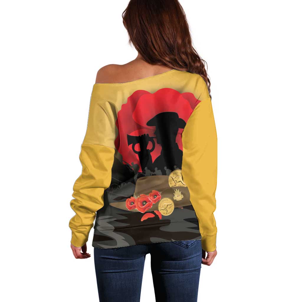 Australia Two-up Pennies ANZAC Day Off Shoulder Sweater Slouch Hat Last Post With Poppy
