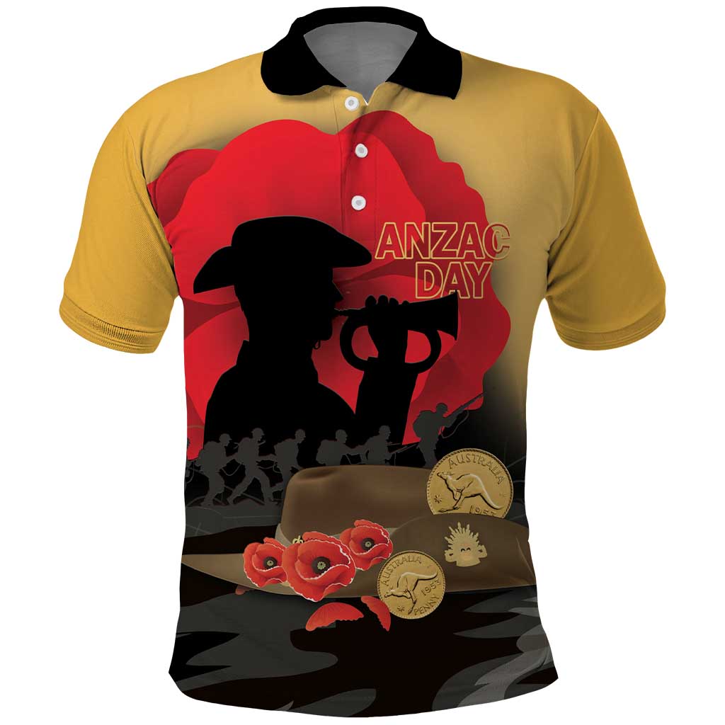 Australia Two-up Pennies ANZAC Day Polo Shirt Slouch Hat Last Post With Poppy