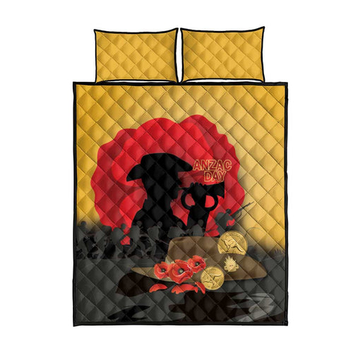 Australia Two-up Pennies ANZAC Day Quilt Bed Set Slouch Hat Last Post With Poppy