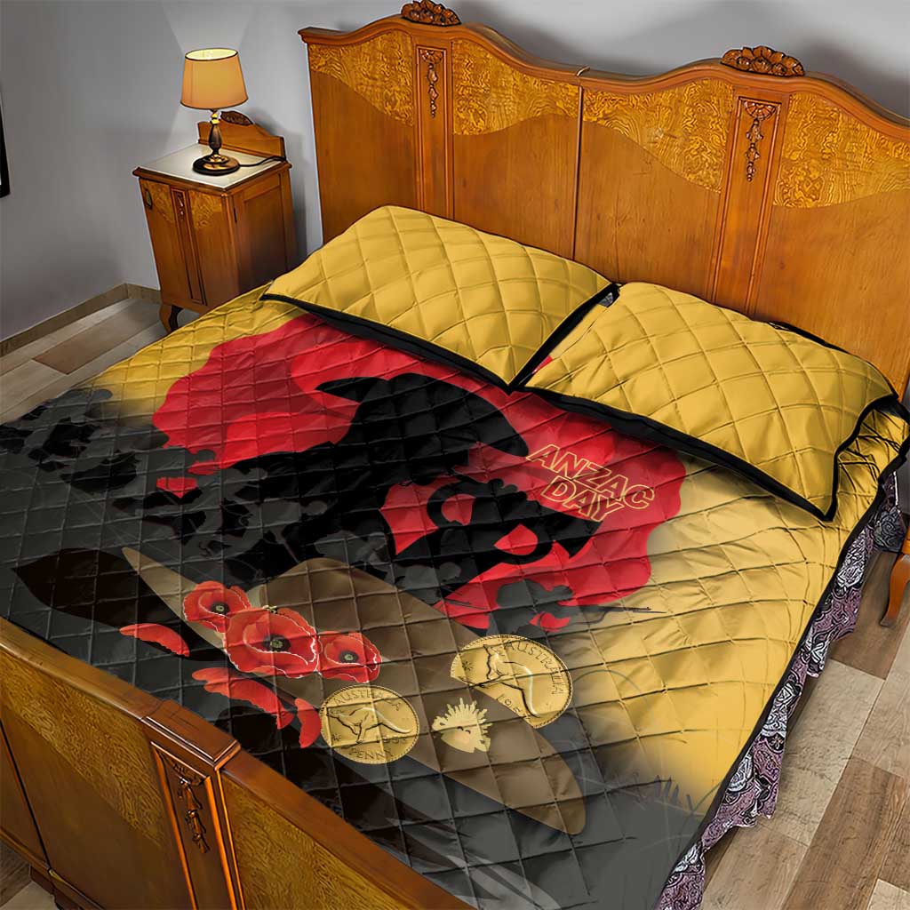 Australia Two-up Pennies ANZAC Day Quilt Bed Set Slouch Hat Last Post With Poppy