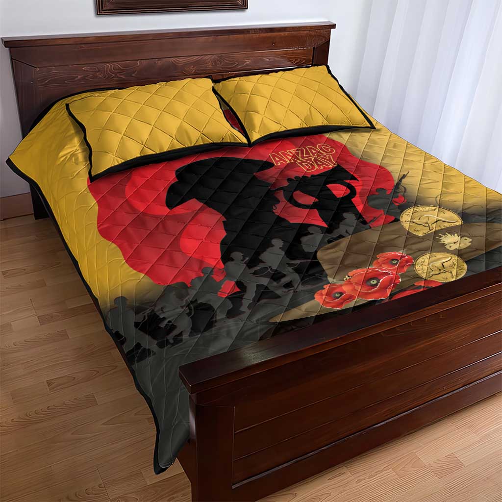 Australia Two-up Pennies ANZAC Day Quilt Bed Set Slouch Hat Last Post With Poppy